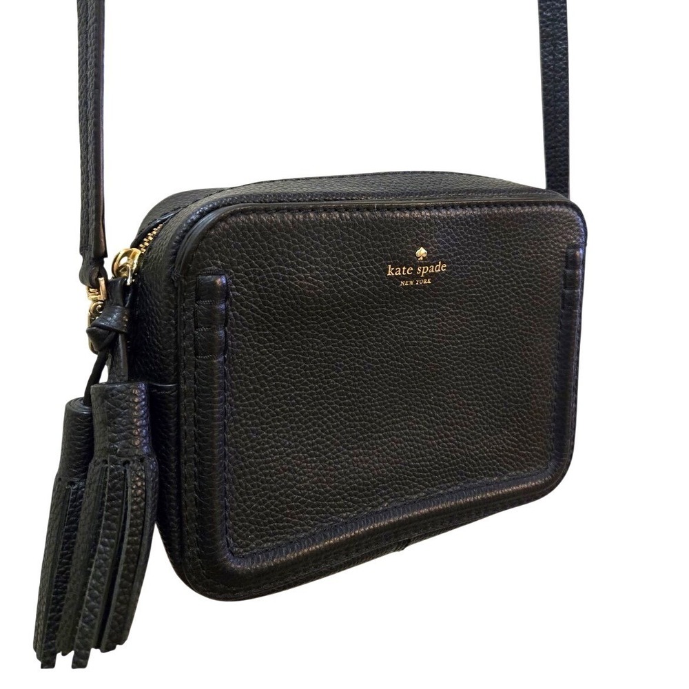 Kate Spade Orchard Street Arla Black Pebbled Leather Crossbody Camera Bag Tassel